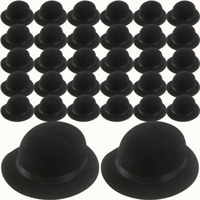 SGBETTER 32 Pack Black Bowler Hats Plastic Derby Top Hat Bulk Costume Accessories for Men Women Kids Halloween Masquerades Party Dress up