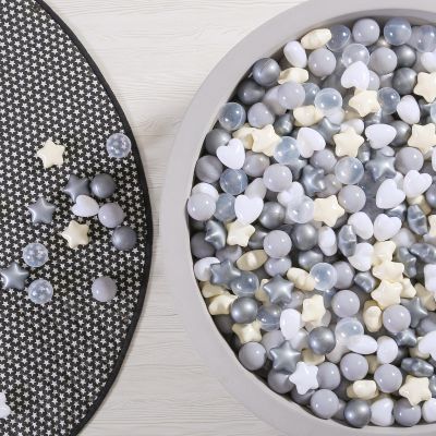 GOGOSO Ball Pit Balls,Plastics Balls for Ball Pit, Stars Hearts Shape for PastelBall for Toddlers Kids, Star+Heart Balls,Cream+Pearl Gray+Gray,100pcs