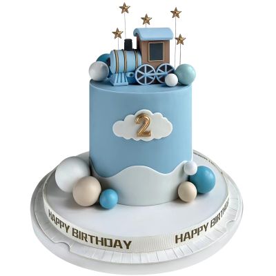 18PCS Train Cake Toppers Balls Cake Decorations with Star Cake Toppers for Boy Girl Baby Shower Train Theme Birthday Party Decorations (Blue)