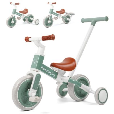 6-in-1 Toddlers Tricycle Baby Balance Bike, Kids Steering Push Handle Bicycle with Removable Pedals, Adjustable Seat,Training Wheels Toys 18 months+ Birthday Gifts for Boys Girls 2 3 4 Year Olds, Mint