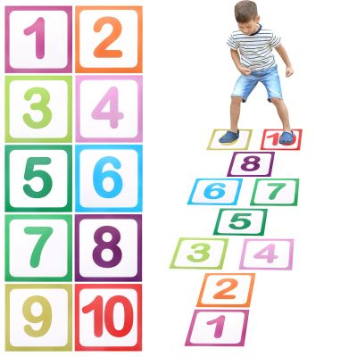 10 Pcs Number Floor Stickers Hopscotch Lattice Floor Decals, Number Stickers 1-10 Number Wall Decals Floor Stickers for Classroom Bedroom Living Room (10), CN-001