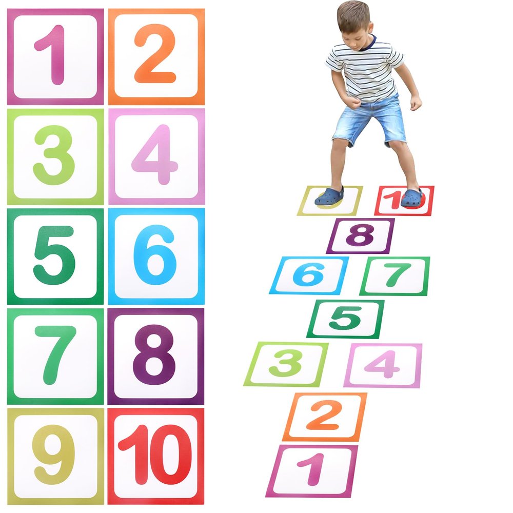 10 Pcs Number Floor Stickers Hopscotch Lattice Floor Decals, Number Stickers 1-10 Number Wall Decals Floor Stickers for Classroom Bedroom Living Room (10), CN-001