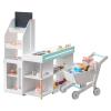 INFANS Kids Grocery Store Playset, Wooden Pretend Play Supermarket with LED Lights Manual Conveyor Belt Play Food Accessories Blackboard Cash Register, Market Stand Toy for Toddler Boys Girls view 1