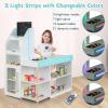 INFANS Kids Grocery Store Playset, Wooden Pretend Play Supermarket with LED Lights Manual Conveyor Belt Play Food Accessories Blackboard Cash Register, Market Stand Toy for Toddler Boys Girls view 2