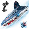 DEERC Fast Brushless RC Boat for Adults, 30+MPH 3S High Speed Remote Control Boat, Self-righting 2.4Ghz Speed Shark with LED Lights, Summer Toy Gift for Kids view 1