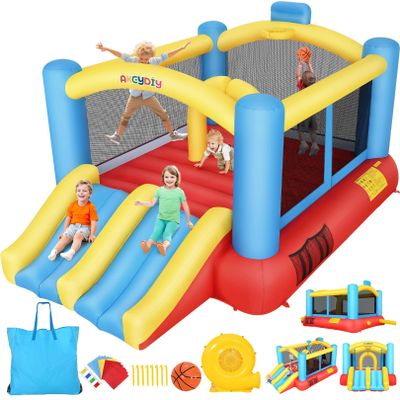 AKEYDIY Bounce House Obstacle Course for Kids 3-12, Bouncy Castle W/Double Slides 13FTX10FT,Blower Included,Large Bounce Area/Basketball Hoop, Inflatable Bouncer for Backyard Party (Bounce Obstacle)