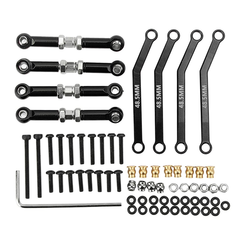 8Pcs High Clearance Chassis Suspension Links and Steering Links Set Aluminum Alloy Suspension Rod Links Set for FMS 1/24 FCX24 Crawler Car(Black)