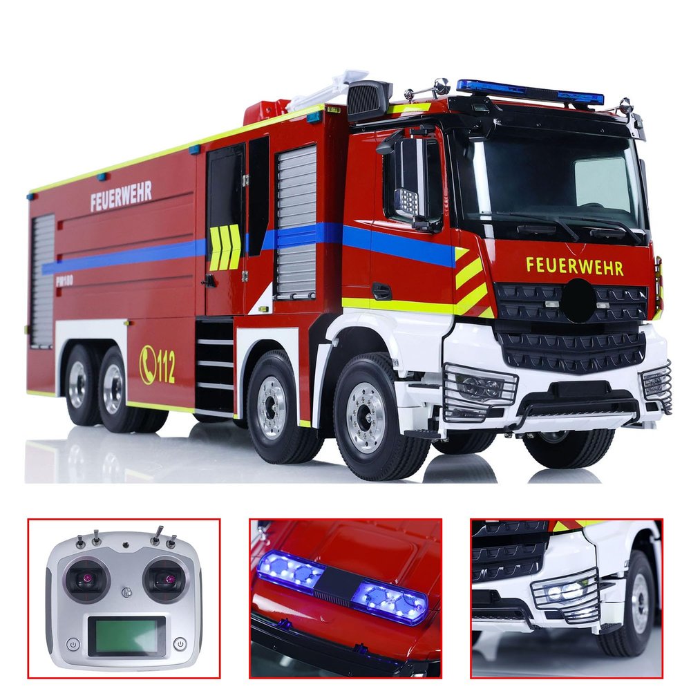 wheelfun 1/14 8X4 RC Fire Truck RC Fire Sprinkler Water Cannon Vehicles Motor ESC Servo Sounds Lights I6S Radio Controller