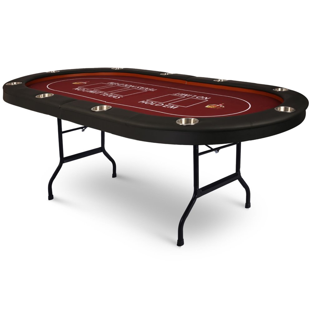 10 Player Foldable Poker Table, 91'' Extra Large Premium Texas Blackjack Holdem Poker Table with Cup Holders, Folding Casino Leisure Poker Tables with Padded Rails, Stylish Red Design