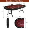10 Player Foldable Poker Table, 91'' Extra Large Premium Texas Blackjack Holdem Poker Table with Cup Holders, Folding Casino Leisure Poker Tables with Padded Rails, Stylish Red Design view 4