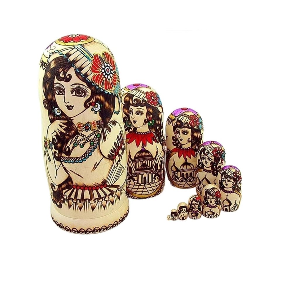 SLOFL Matryoshka Russian Nesting Dolls 10 Piece Handmade Wooden Matryoshka Dolls for Princess Girl Children's Day Birthday Gift Creative Toys