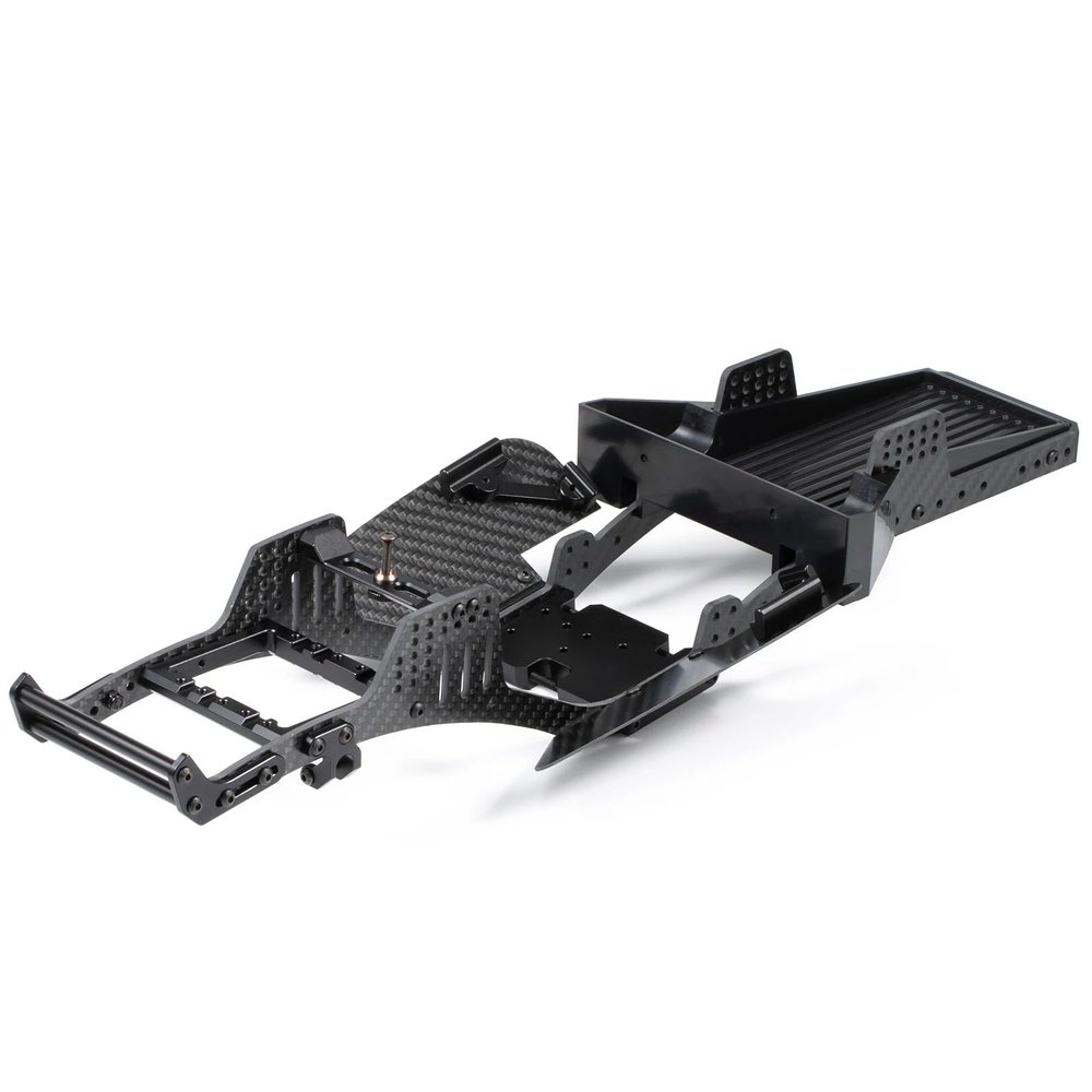 HooCrawler H4 1/10 Carbon LCG Chassis Kit with Injection Molded Rear Trunk Bucket, Sliders Delrin Skid Plate, Dual Servo Mount for SCX10 AR44 AR45 Capra F9 TRX4