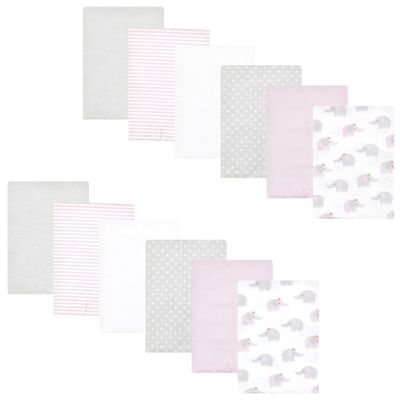 Hudson Baby Unisex Baby Cotton Flannel Burp Cloths Bundle, Lilac Elephants, One Size