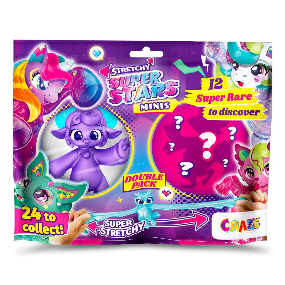 CRAZE Stretchy Superstars Mini Pack of 2 - Super Stretchy & Slimy Stretch Figures, Mini Action Figure for Kids to Collect