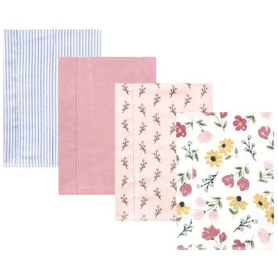 Hudson Baby Unisex Baby Cotton Flannel Burp Cloths, Soft Painted Floral 4 Pack, One Size