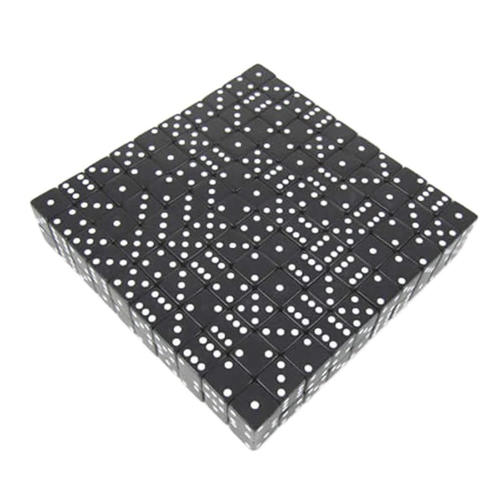 Black Opaque Dice with White Pips D6 19mm (3/4in) Bulk Pack of 200 Koplow Games