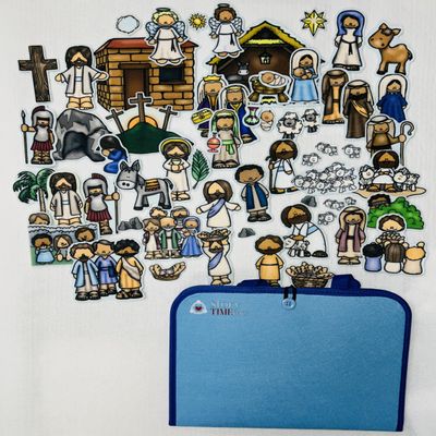 Story of Jesus Felt Figures & Flannel Board 5 Stories Birth Crucifixion Miracles Parables Good Shepherd 63 Pieces Nativity Easter