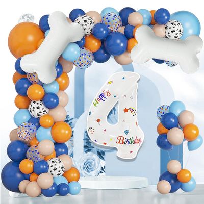 118pcs Blue & Orange 4th Birthday Balloon Garland Kit, Dog Paw Balloons Birthday Party Supplies Decorations
