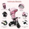 INFANS Kids Tricycle, 6 in 1 Baby Trike Toddler Bike with Reversible Seat, Adjustable Push Handle, Control Direction, Removable Canopy, Safety Harness, Belt, Storage, 9-60 Months (Pink) view 2