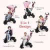 INFANS Kids Tricycle, 6 in 1 Baby Trike Toddler Bike with Reversible Seat, Adjustable Push Handle, Control Direction, Removable Canopy, Safety Harness, Belt, Storage, 9-60 Months (Pink) view 3