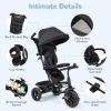 INFANS Kids Tricycle, 6 in 1 Baby Trike Toddler Bike with Reversible Seat, Adjustable Push Handle, Control Direction, Removable Canopy, Safety Harness, Belt, Storage, 9-60 Months (Black) view 2
