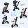 INFANS Kids Tricycle, 6 in 1 Baby Trike Toddler Bike with Reversible Seat, Adjustable Push Handle, Control Direction, Removable Canopy, Safety Harness, Belt, Storage, 9-60 Months (Black) view 3