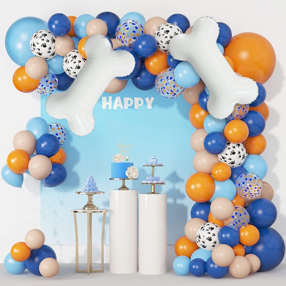 117Pcs Blue Birthday Party Supplies Balloons Garland Kit,White Dog Paw Balloons Arch for Blue Theme Happy Birthday Party Decorations