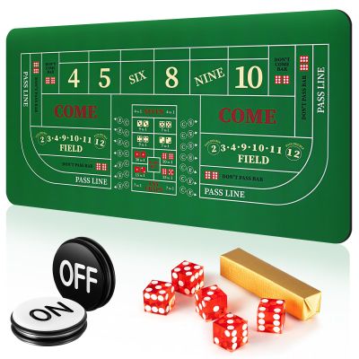 Leyndo Craps Tabletop Game Set, Includes 35"x70" Rubber Craps Tabletop Layout Mat, Casino Grade AAA 19mm Dice, 3 Inch On/Off Buttons for Casino Poker Nights Adults Only(Red)