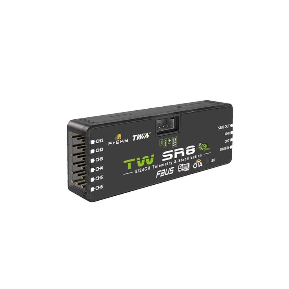 FrSky Twin SR8 Receiver Dual 2.4GHz TW Protocol 8 PWM Outputs SBUS in/Out Advanced Stabilization Black Box High-Precision Telemetry FBUS/S.Port OTA Update Full-Range RC Control
