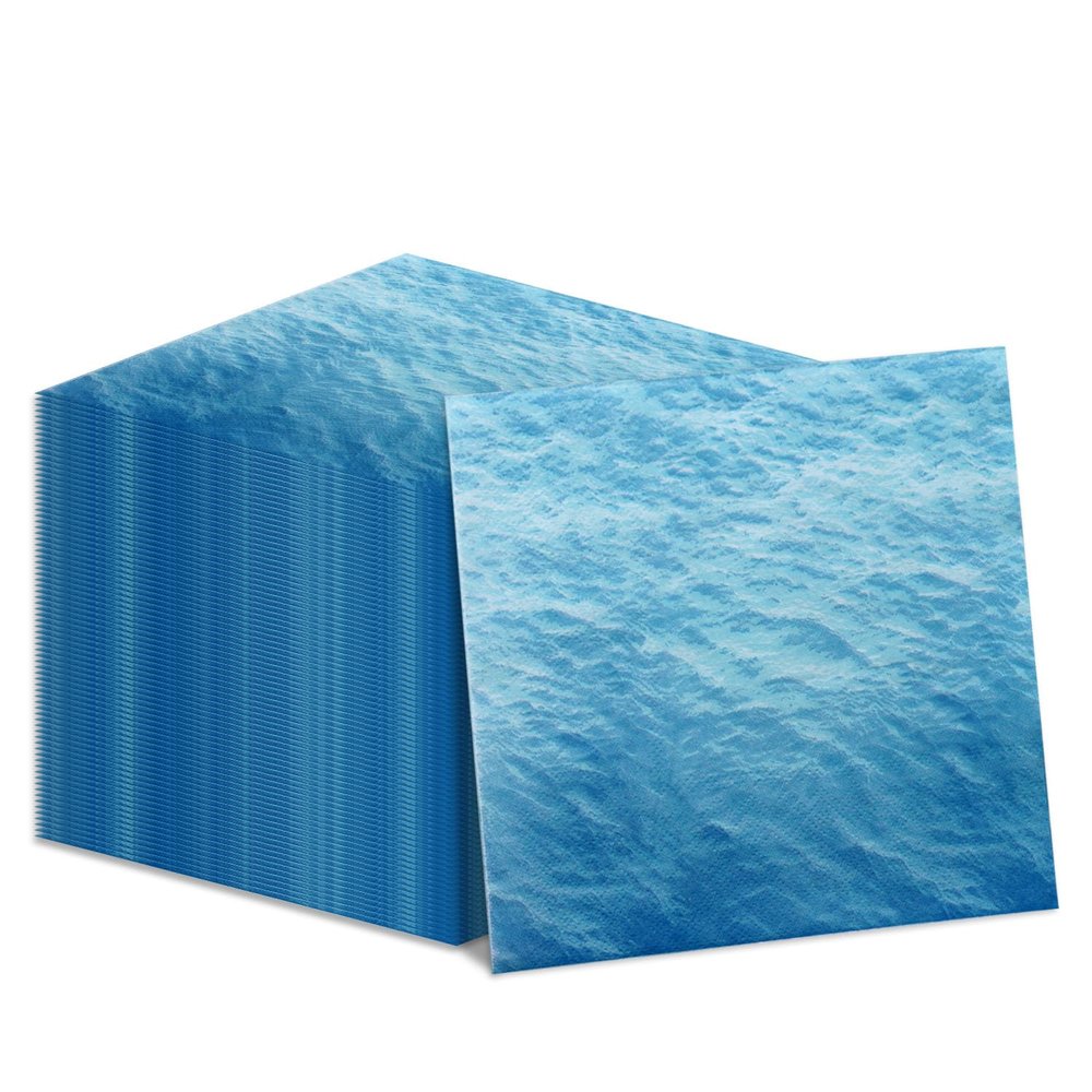 100Pcs Ocean Wave Napkins 13 x 13inch Blue Paper Napkins Sea Party Supplies Napkins for Beach Ocean Sea Party Birthday Baby Shower Under the Sea Beach Pool Theme