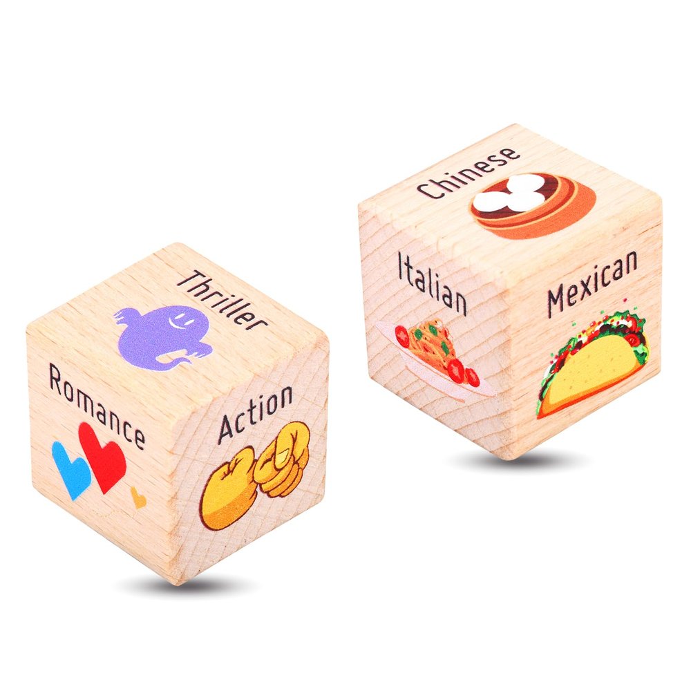 2PCS Food Dice Exchange Dice Valentines Gifts for Boyfriend Girlfriend Galentines Day 5 Year Wood Anniversary Christmas Stocking Stuffers Santa Swap Gift Exchange Dices White Elephant