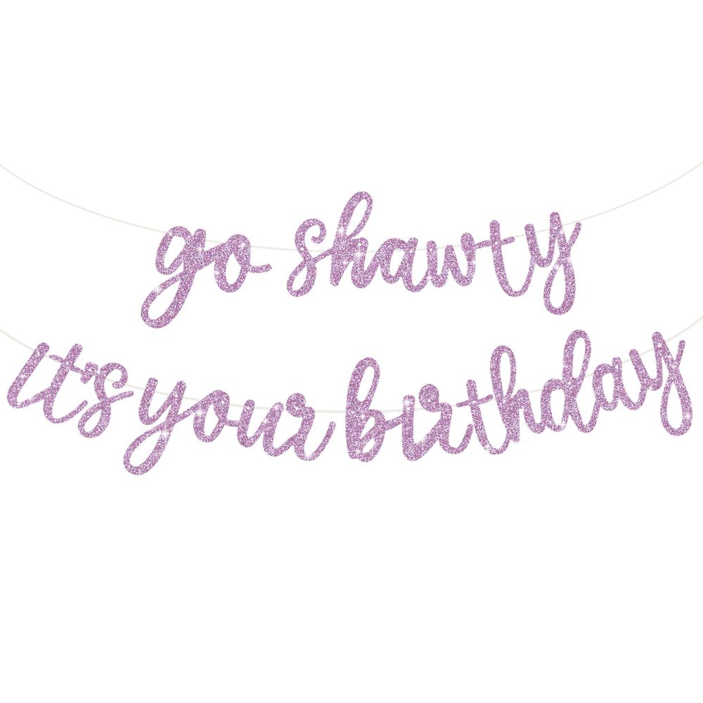BEISHIDA Light Purple Go Shawty It's Your Birthday Banner - NO DIY - Hip Hop Theme Glitter Happy Birthday Banner - Pre-Strung - Light Purple Rap Theme Happy Birthday Sign for Man Women birthday Party