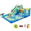 FINCOME Inflatable Bounce House, 10 in 1 Double Water Slide Bounce House with 750W Blower, Climbing Wall, Jumping, Water Gun, Splash Pool, Basketball Hoop for Kids Indoor Outdoor Backyard view 1