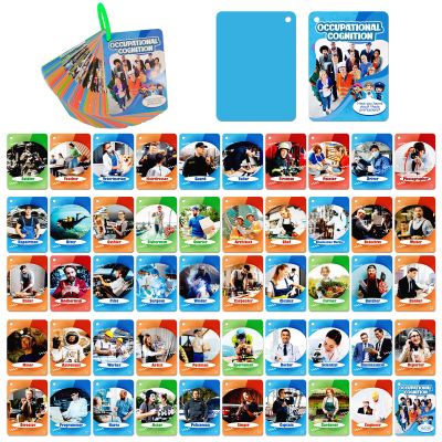 50PCS Occupations Cognitive Flash Cards for Kids,Cognitive Pictures Flashcards for Career, Portable Waterproof Professions Flash Card for Children, Means of Work Learning