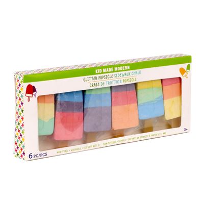 Kid Made Modern Popsicle Glitter Chalk Set - Non-Toxic Ice Cream Chalk for Fun Outdoor Games - Washable Colored Sidewalk Chalk for Kids (6 Pack)
