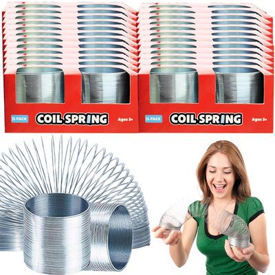 The Dreidel Company Silver Metal Coil Spring, Goody Bag Fillers, Party Favor for Kids, Variety of 2.4" (60mm) Individually Boxed (24-Pack)