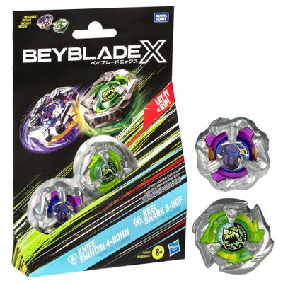 Beyblade X Knife Shinobi 4-80HN and Keel Shark 3-80F Dual Pack Set with 2 Right-Spinning Tops; Battling Top Toys for 8 Year Old Boys and Girls