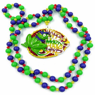 Happy Mardi Gras Jester Frog Premium Bead Necklace New Orleans