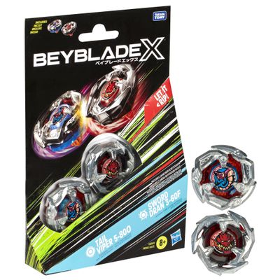 Beyblade X Tail Viper 5-80O and Sword Dran 3-60F Dual Pack Set with 2 Right-Spinning Tops; Battling Top Toys for 8 Year Old Boys and Girls