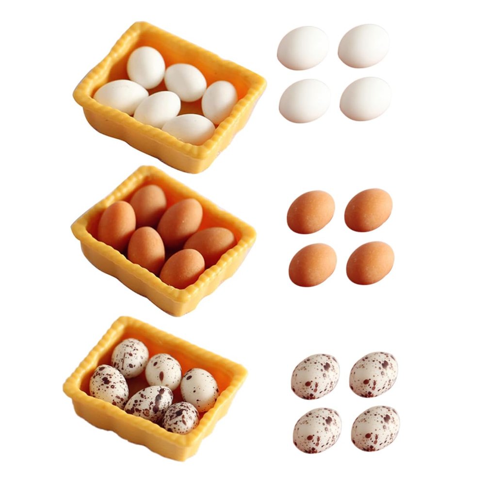 1set Miniature Basket for Dollhouse Decor Realistic Eggs Speckled for Mini Kitchen Props and Landscape Decoration