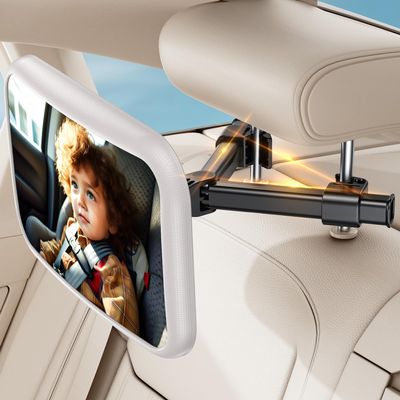 Baby Car Mirror for Baby Car Seat Safely Mirror Hook Clip Design for Rear Facing Infant Newborn 360 Rotation Baby Backseat Mirror Wide Clear View Shatterproof Easy Install Baby Essentials - White