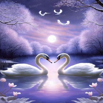1000 Piece Moonlight White Swan Couple Wooden Jigsaw Puzzle, Challenging and Fun Activity - Interesting and Warm Art Adult Puzzles - Modern Home Decor Ideal Gift (30x20inch)