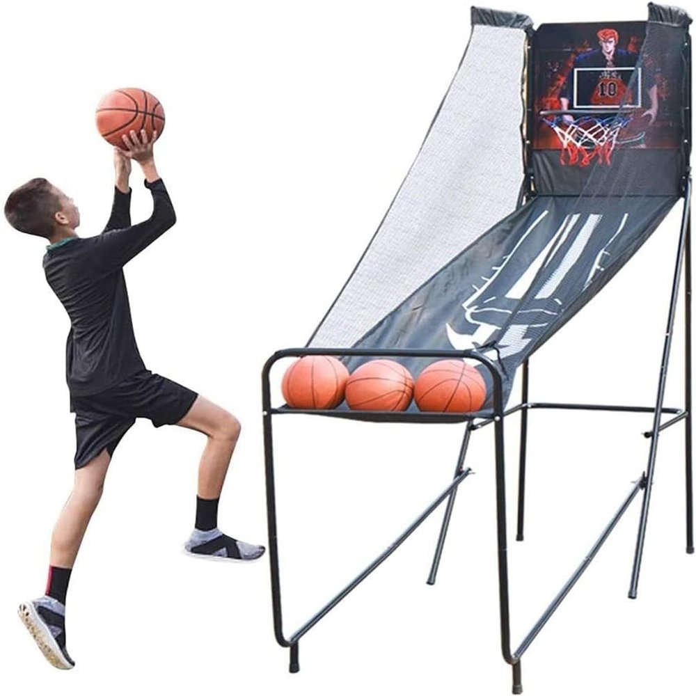YUNYHAO Single Shot Basketball Game Console with Electronic Scoreboard, Fun Indoor Basketball Hoop Stand Set with 3 Balls and Pump