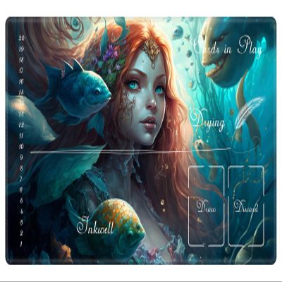 EDGFRTOIO Playmat Compatible with Lorcana TCG Zone Card Game Playing, 24"x14" Commander Deck Gaming Desk Duel Mat Card Gameplay, Mermaid Fairytale