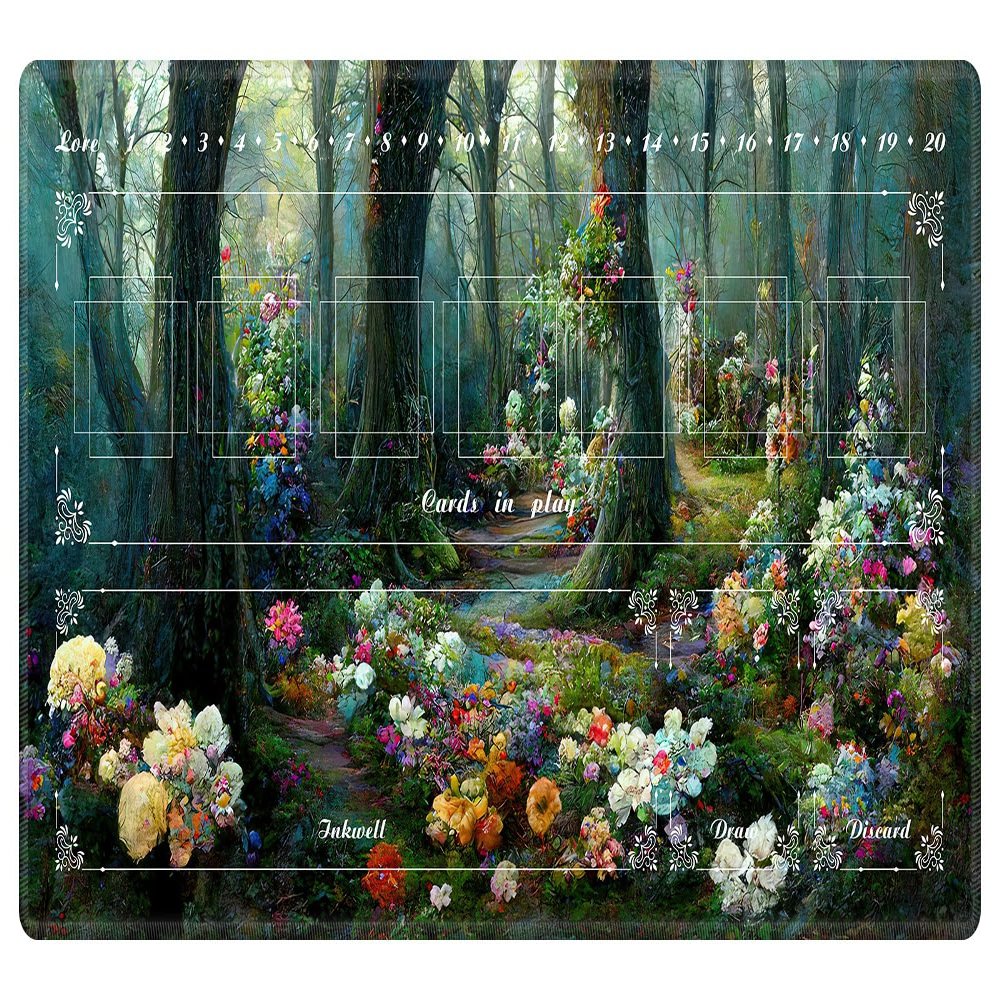 EDGFRTOIO Playmat with Zones for Card Game Playing, Compatible with Lorcana TCG Cards Game Mats 24"x14" Commander Deck Gaming Duel Mat Card Gameplay Mats for Beginner, Fairy Garden in Forest