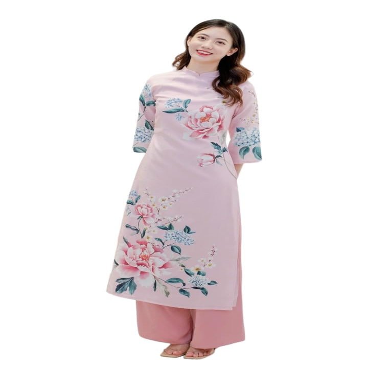 A43 Hydrangea Pink Ao dai No pants Vietnamese Traditional Ao Dai For Women, Ao Dai For Women, Vietnamese Dress For Women, Ao Dai Dress For Women ao dai Tet Lunar New Year (2XL)
