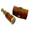 6" Engraved Leather Brass Pocket Telescope, Nautical Pirate Spyglass Scope, Home Decor Gift view 2