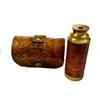6" Engraved Leather Brass Pocket Telescope, Nautical Pirate Spyglass Scope, Home Decor Gift view 3