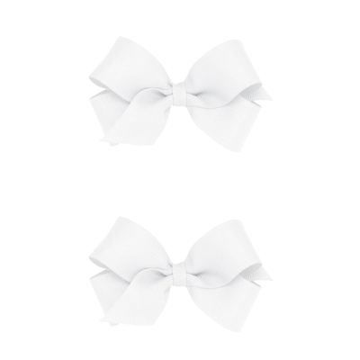 Wee Ones Girls 2 Pack Grosgrain Hair Bows with Plain Wrap Centre on a Wee Stay No Slip Clip, Mini, White