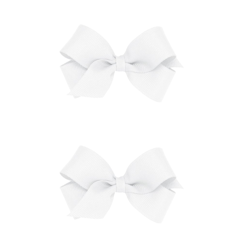 Wee Ones Girls 2 Pack Grosgrain Hair Bows with Plain Wrap Centre on a Wee Stay No Slip Clip, Mini, White